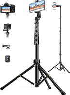 Phone Tripod, 71" Portable Cellphone Tripod Stand with Remote & Phone Holder, Camera Stand for iPhone, Compatible with Camera iPhone/Android Smartphone/Gopro