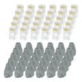 MECCANIXITY 100pcs Cat6 RJ45 Pass Through Connectors, RJ45 Connector 8P8C Gold Plated Plugs with 100pcs Dark Grey Strain Relief Boots for Solid or Stranded UTP Ethernet Cable, 1.1mm