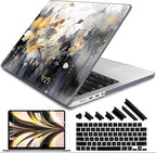 DONGKE for M4 MacBook Pro 16 Inch Case 2024 2023 2021 A3403 A3186 M3 A2991 M2 A2780 M1 A2485 Pro/Max Chip, Plastic Hard Shell Case & Keyboard Cover for Mac Pro 16 with Touch ID, Ink Flower