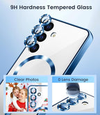 Slim Thin for Samsung Galaxy S25 Plus Case, Compatible with MagSafe, Built-in Camera Lens Protector, Shockproof Protective Phone Case, Soft Electroplated Clear Cover, Sapphire Blue