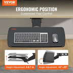 VEVOR Under-Desk Keyboard Tray, Adjustable for Height and Tilt, Slide-Out Design, Spacious 25x9.8 Inch Surface, Ideal for Home and Office Use