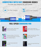 sweguard USB Type C Charger Cable [3-Pack,10ft+6.6ft+3.3ft] iPhone 15 Charger Nylon Braided Cord for iPhone 15 Pro Max Samsung Galaxy S23 S22 S21 S20 S10 Note 20 10 Flip A53 A54 Pixel LG Moto PS5-Blue