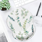ITNRSIIET Ergonomic Mouse Pad with Gel Wrist Support Small Wrist Rest Smooth Surface Non-Slip PU Base Comfortable Office Supplies Pain Relief, 8.7 x 7.2 inches, Eucalyptus Branches