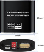 1x2 HDMI Splitter, HDR 4K@60Hz HDMI spliter 1 in 2 Out, Supports HDMI 2.0, HDCP 2.2, Mirror Screen Monitors Supports EDID Control for Xbox PS3/4/5 PC DVD Fire Stick Blu-Ray Player TV