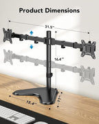 HUANUO 32 inches Dual Monitor Stand up to 17.6lbs per Arm, High-Grade Aluminum Free-Standing Dual Monitors Mount for 2 Screens. Fully Adjustable Dual Monitor Stand for Desk with Tilt, Swivel, Rotation