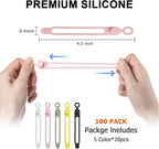 Nearockle 100Pcs Silicone Cable Ties Cord Organizer for Bundling Earphone, Phone Charger, Computer Cords, Reusable Cable Ties Wire Organizer in Home,Office,Kitchen,School (5 Colors)