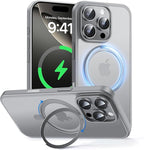 MAGIC JOHN 360° Rotatable Magnetic Invisible Stand for iPhone 16 Pro Max Case [Camera Control Button] [Compatible with MagSafe] 16FT Shockproof for iPhone 16 Pro Max Case with Kickstand, Gray