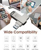MOSDART 256GB USB3.1 Fast Speed C and A Dual Flash Drive, exFAT Memory Stick with Keychain Loop, for iPhone 15 and 16, Android Phone, iPad, MacBook, Silver