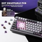 YUNZII B75 PRO Wireless Mechanical Keyboard,75% Layout with Knob,Hot Swap Gasket Custom Structure,Creamy Pre-lubed Switches,RGB Backlit,BT/Type-C/2.4G for Win/Mac(Cocoa Cream V2 Switch,Dark Grey)