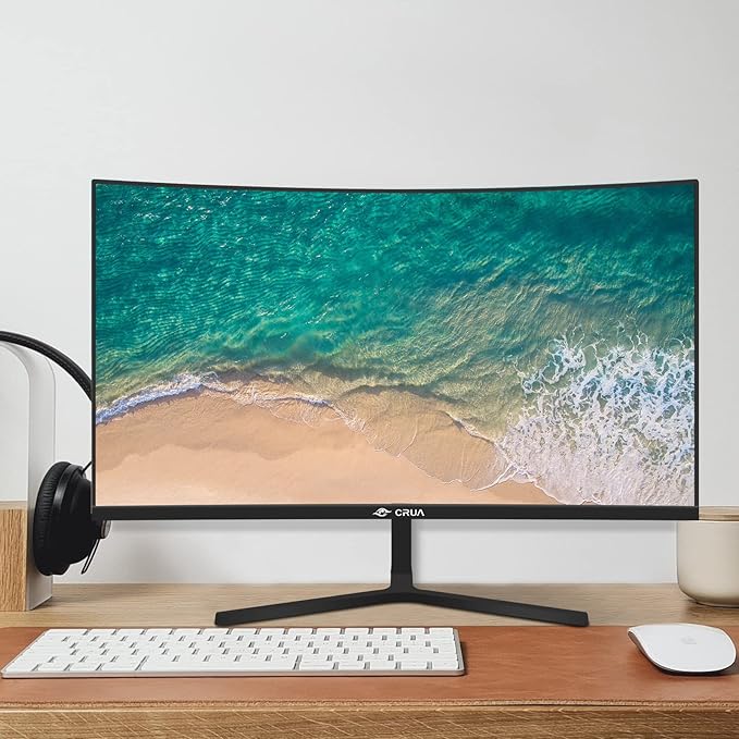 CRUA 24" Curved Monitor, FHD(1920×1080P) 100HZ, 99% sRGB Color Gamut Computer Monitors, Narrow Bezels on Three Sides, Blue Light Filter PC Monitor for Home, Office and Dormitory(HDMI, VGA)-Black