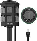 TiFFCOFiO Outdoor Power Strip Timer, Dusk to Dawn Light Sensor Countdown, 6 Feet Extension Cord Waterproof, 6 Grounded Outlets for Halloween and Christmas Decorations, ETL Listed (6 FT)