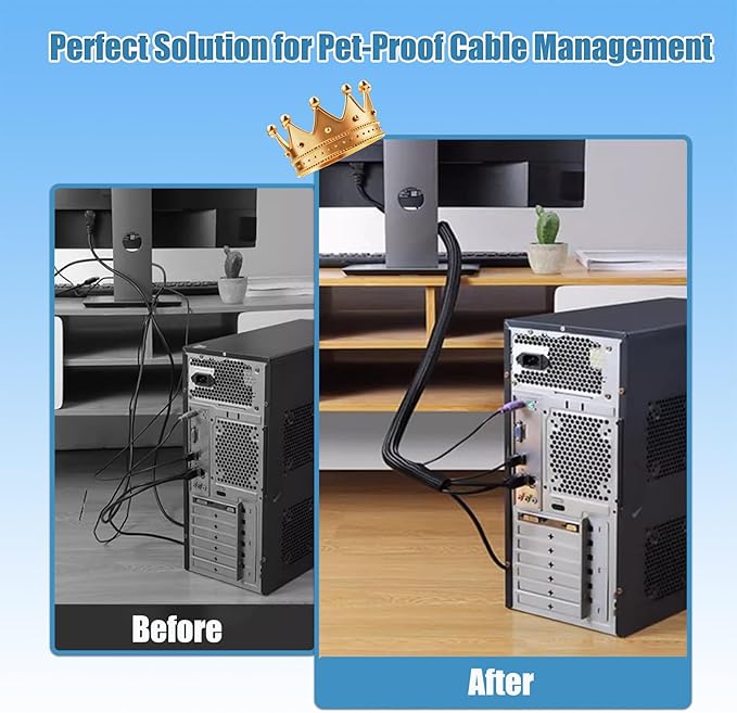 3/8 inch Cord Protectors from Pets No Chew, 10ft Wire Protector Cord Covers for Pets, Flexible Cable Management Sleeve for USB Power Cords Audio Video Cords Phone Charging Cables, Black