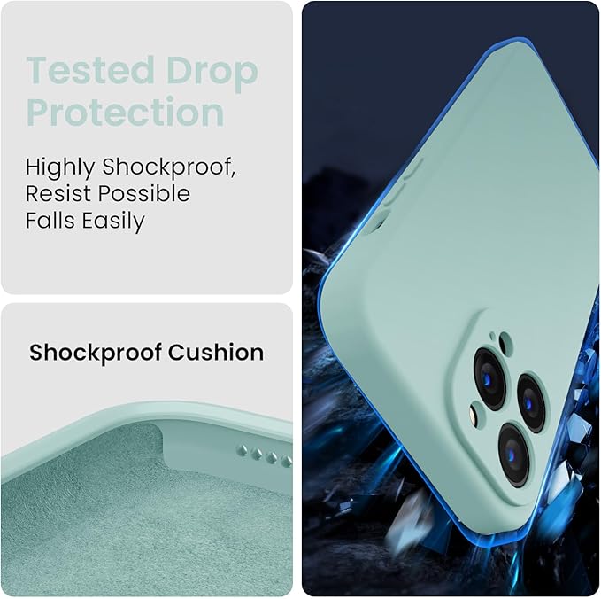 FireNova for iPhone 14 Pro Case, Silicone Upgraded [Camera Protection] Phone Case with [2 Screen Protectors], Soft Anti-Scratch Microfiber Lining Inside, 6.1 inch, Mint Green