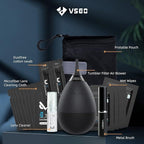 VSGO Professional Lens Cleaning Kit with Air Blower Folding Pouch Microfiber Lens Cloth Wet Wipes Lens Cleaner Metal Brush Cotton Swab Compatible for Optical Camera Lens Phone Laptop Cleaning(VS-A2E)