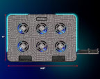 ENHANCE Gaming Voltaic 2 Laptop Cooling Stand - Laptop Cooling Pad with 6 Blue LED Fans, 7 Height Settings, RGB Lighting - Metal Top Cooler Pad with Phone Stand, 2 USB Ports for up to 17 inches