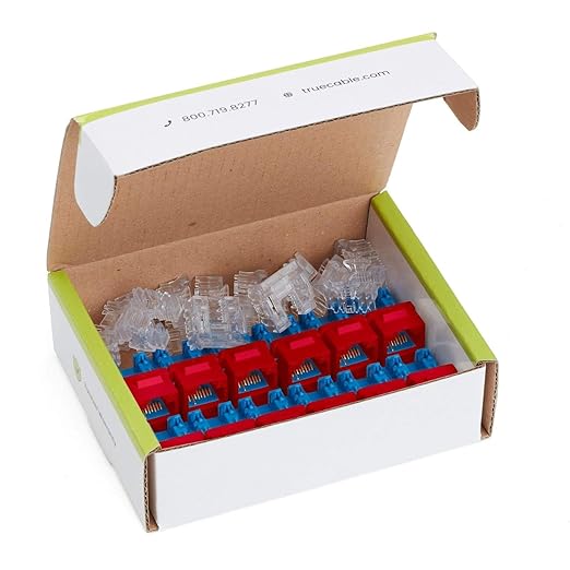 trueCABLE Cat6 Keystone Jack, Unshielded (UTP), 90 Degree Punch-Down, PoE++ (4PPoE) 100W, UL Listed, ETL Verified, ANSI/TIA Certified, Modular RJ45 Female, Red, 12 Pack