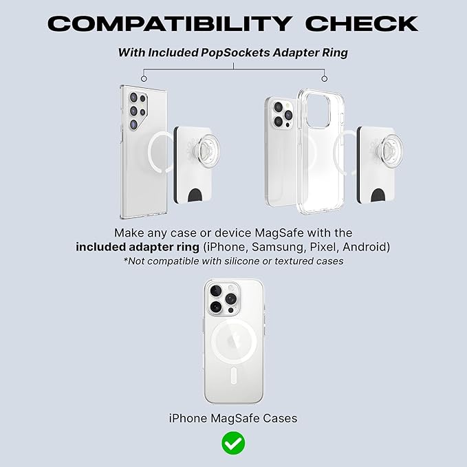 PopSockets Phone Wallet with Expanding Grip and Adapter Ring for MagSafe, Phone Card Holder, Wireless Charging Compatible, Wallet Compatible with MagSafe, Cute PopSockets - Blanc Fresh