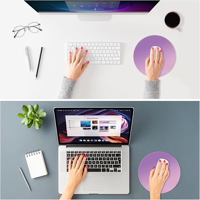 ITNRSIIET Mouse Pad Non-Slip Rubber Base Smooth Surface Stitched Edges Waterproof Durable Compatible with All Mice for Office & Gaming, Desk Accessory, Diameter 8.7 inch, Lilac Gradient