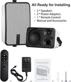 400W Outdoor Bluetooth Speakers, Wireless Sync Between Speakers, IPX5 Waterproof, Powerful Bass, Wall Mount for Patio, Porch, Gazebo, Garage, 2-Pack, White(MZ-621)
