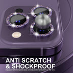 Choiche [3+1 for iPhone 14 Pro/iPhone 14 Pro Max Camera Lens Protector Bling, 9H Tempered Glass Camera Cover Screen Protector Metal Ring Decoration Accessories (Glitter-Purple)