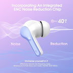Wireless Earbuds, Bluetooth 5.4 Headphones HiFi Stereo, Bluetooth Earbuds with ENC Noise Cancelling Mic, IP7 Waterproof in Ear Earphones, 48H, LED Display Ear buds for Pad Workout Sports, White Purple