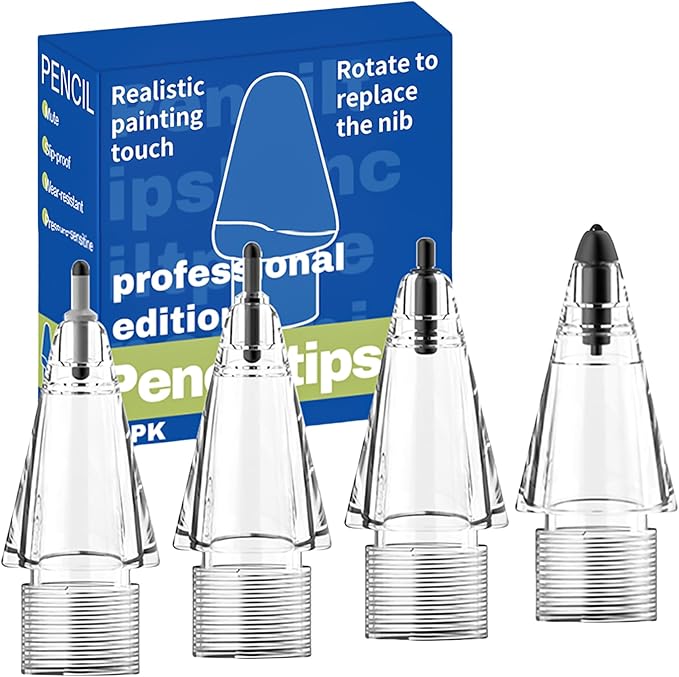 Replacement Tips for Apple Pencil, Upgraded Mix iPencil Tip for iPad Pro/USB-C / 1st Gen / 2nd Generation, Needle Pencil Tips with Case - Clear 4 Pack