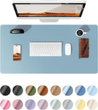 YSAGi Leather Desk Protector, Office Mat, Large Mouse Mat, Non-Slip PU Leather Blotter, Laptop Desk Pad, Waterproof Writing Pad for Office and Home (Ice Blue, 31.5" x 15.8")