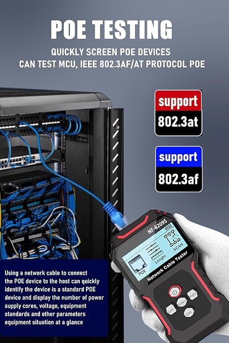 NF-8209S Network Cable Tester, RJ45 Ethernet Tester for POE/Cat5/Cat7/Cat6a/Cat6/Cat5e, Wire Mapper, Length, Open/Short, Wire Fault Locator, Ethernet LAN Network Toner Tool