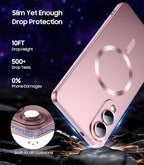 Magnetic for Samsung Galaxy S25 Edge Case [Compatible with MagSafe][Built-in Camera Lens Protector] Slim Soft Silicone Bumper Shockproof Metallic Luster Phone Case (Rose Gold)