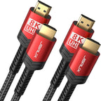 JSAUX 8K HDMI Cable 2 Pack 3ft, 48Gbps High Speed HDMI 2.1 Braided HDMI Cord, 4K 120Hz 144Hz, 8K 60Hz, Dynamic HDR, DTS:X, 2K, 1080P, 3D, eARC Compatible with Laptop, TV Gaming Monitor PS5 PS4 -Red