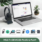 Yealink WH64 Hybrid DECT& Bluetooth Wireless Headset,492ft Range Dual Teams UC Zoom Headphones with DECT Dongle&Charging Stand, 3X Noise Cancelling Mic, 32H Talk Time,Headsets for PC,Phone,Laptop
