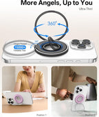 [2025 Newest] Magnetic Phone Grip for MagSafe Ring Holder, Magnet Phone Grip Stand Finger Kickstand Two-Sided Magnetic Compatible with iPhone 16 Pro/Max 15 14 13 12 11 Plus&Android