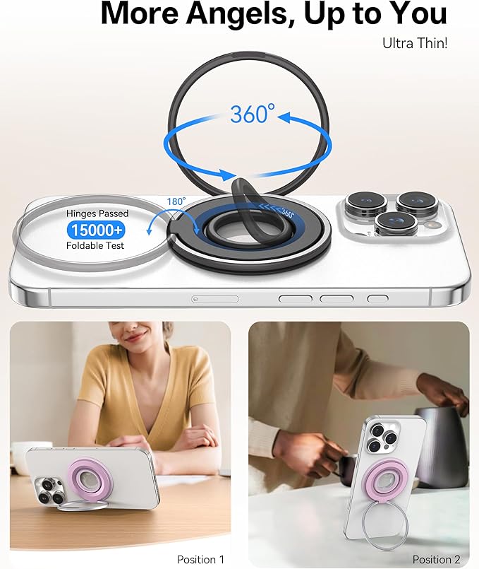 [2025 Newest] Magnetic Phone Grip for MagSafe Ring Holder, Magnet Phone Grip Stand Finger Kickstand Two-Sided Magnetic Compatible with iPhone 16 Pro/Max 15 14 13 12 11 Plus&Android