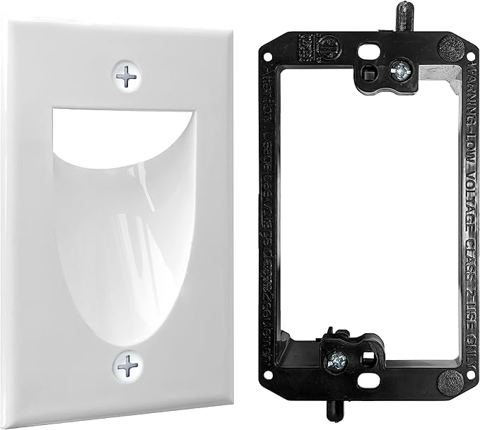 BestMounts - 1 Pack In Wall Cable Management Kit - Recessed Wall Plate Cable Pass Through Pair with Single Gang Low Voltage Mounting Bracket - TV Cord Hider for Wall Mounted TV ETL Listed