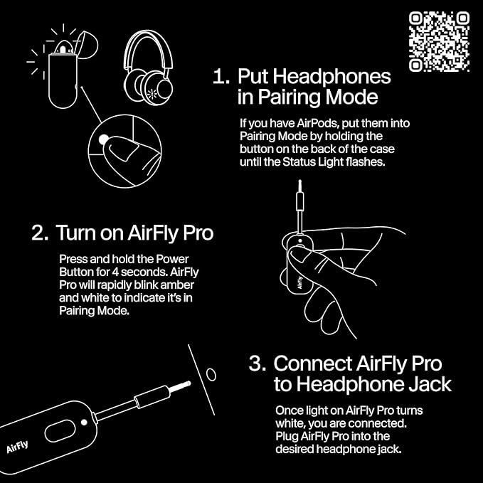 Twelve South AirFly Pro Bluetooth Wireless Audio Transmitter/Receiver for up to 2 AirPods/Wireless Headphones; Use with Any 3.5 mm Audio Jack, Black