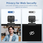 4K Webcam with 2 Microphone, Wide Angle PC Cameras with Mirror & Flip Funtion, Remote, Precise Focus, Privacy Cover, Tripod, Great for Computer, Zoom, OBS, Teams, Laptop, Personal Video Calling