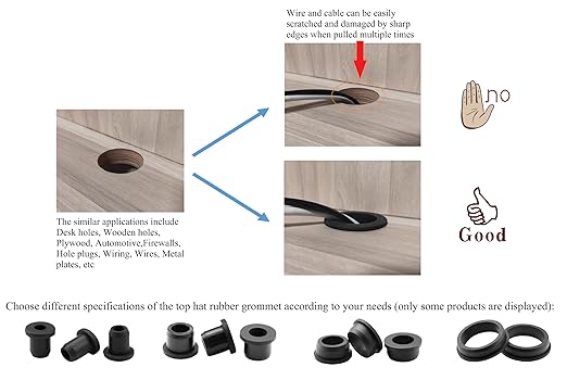 20 pcs 7/16" Drill Hole，1/4" ID Black Silicone Top hat Rubber Grommets for Wiring，Automotive，Firewall，Hole Plug，Desk，Screw，Water and Gas Pipe，Drain，House Siding，Cable Bushing，Glass，Wire Plug