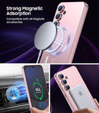 Magnetic for Samsung Galaxy S24 FE Case [Compatible with MagSafe][Built-in Camera Lens Protector] Slim Soft Silicone Bumper Shockproof Metallic Luster Phone Cover (Rose Gold)