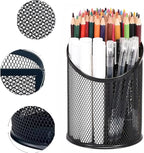 2 Pack Mesh Pencil Holder Pen Cup for Desk Round Black Pen Holder Desktop Pen Organizer 3 Compartments Pencil Organizer Desk Organizer for Office Home School