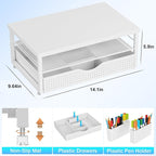 gianotter Wood Monitor Stand Riser, Office Desk Shelf Organizer, Desk Organizer with Drawer and Pen Holder, 2-Tier Computer Stand, Office Organization (Matte White)