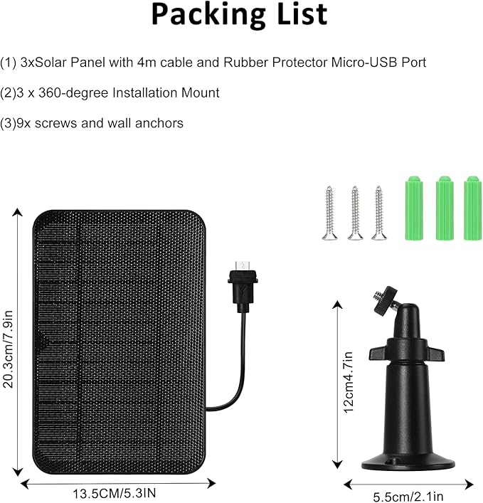6W Solar Panel Charger for Blink Outdoor/Outdoor(3rd Gen)/XT XT2 Camera Solar Panel with 13.1ft Waterproof Charging Cable, Waterproof Rubber Plug, 360°Adjustable (for Blink 3-3PC)