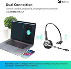Earbay Trucker Bluetooth Headset, Wireless Headphones with Mic Mute & USB Dongle, Wireless Headset with Microphone Noise Canceling & Charing Base for Work/PC Computer/Phones/Office/Meeting