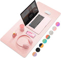 YSAGi Multifunctional Office Desk Pad, Ultra Thin Waterproof PU Leather Desk Mat, Dual Use Desk Writing Mat for Office/Home (35.4" x 17", Pink)