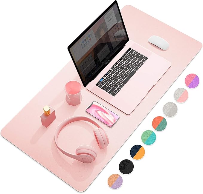 YSAGi Multifunctional Office Desk Pad, Ultra Thin Waterproof PU Leather Desk Mat, Dual Use Desk Writing Mat for Office/Home (35.4" x 17", Pink)