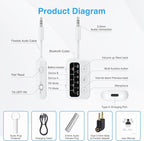 1Mii SafeFly Dot Bluetooth 5.3 Transmitter Receiver for up 2 Headphones,AptX Low Latency/HD,Plane Travel Essentials,Wireless Audio Bluetooth Airplane Adapter for Flight,TV,Car,PC(White)