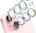 LucBuy 3PCS Sparkling Camera Lens Protector for iPhone 16/iPhone 16 Plus, Full Clear Acrylic Cover with Shiny Colorful Glitter Designed Decoration Back Camera Protector