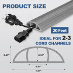 Floor Cord Cover for Wires on Floor Self Adhesive Cord Hider Floor Cable Management Wire Covers for Cords Protector Prevent Cable Trips Cord Cavity W 0.51" x H 0.31", Gray Wood, 20Ft