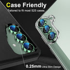 YWXTW Camera Lens Protector for Samsung Galaxy S25 Accessories [1:1 Fit & Ultra Clarity] 9H Tempered Glass Metal Individual Ring Camera Cover Screen Protector for S25, Case Friendly (Green)