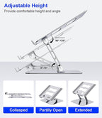 Adjustable Laptop Stand,Ergonomic Foldable Notebook Computer Holder.Compatible with MacBook iPad Dell HP Lenovo ThinkPad Acer ASUS Samsung and More 10-17" Laptops Tablets,Silver