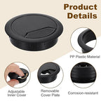 uxcell 5 Pcs 60mm (2.36 Inch) Desk Grommet, Plastic Cable Hole Cover, Wire Cord Cable Organizer for Home Office Computer Desk Cabinet, Black